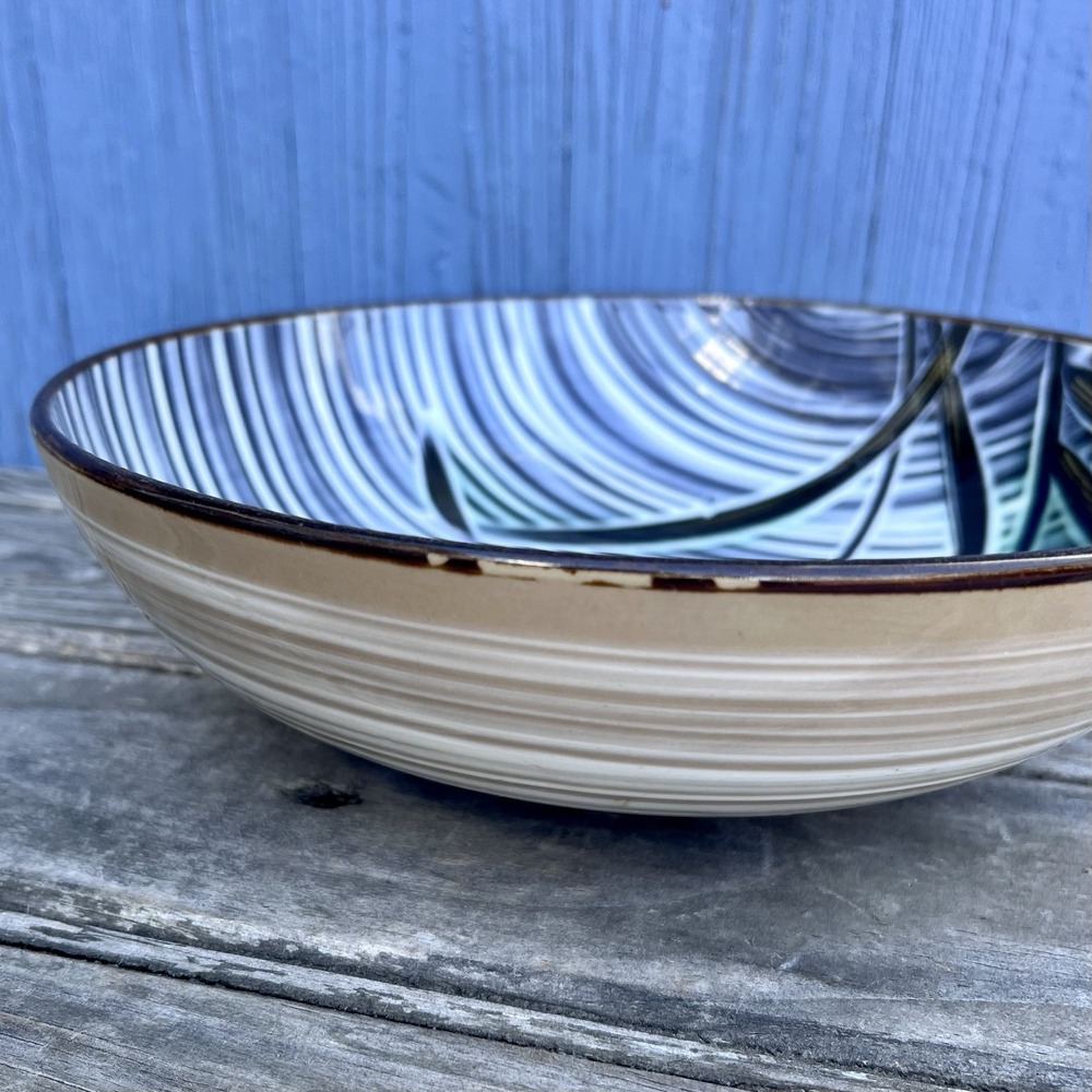 9" Serving Bowl Hand Craft Craftsman China 381 Japan Blue Leaves Glazed - Picture 6 of 6